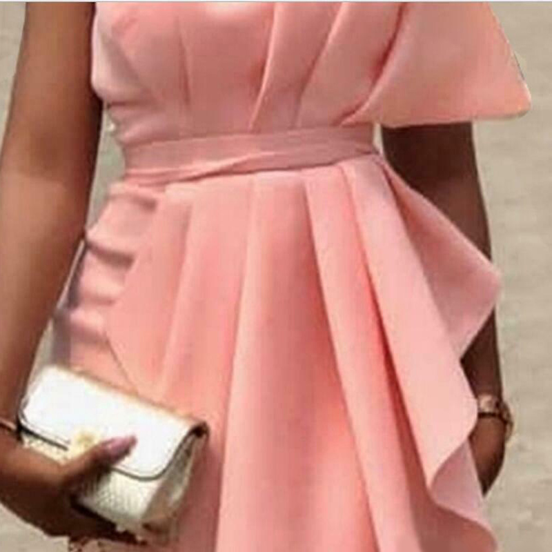 Pink Ruffles Evening Dresses Strapless Sheath Backless Prom Dress Long Sleeveless Party Formal Tea Length Gowns