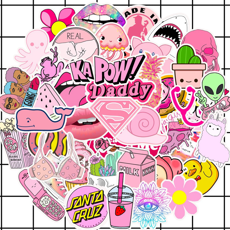 Waterproof Refrigerator Skateboard Decoration Mixed Decals Stickers For Laptop Macbook Waterbottle Motocycle Pink Cute Cartoon Stickers