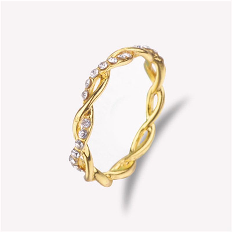 Women's fashion 14K pure rose gold superimposed twist ring wedding party ladies jewelry wedding ring size (6-10)