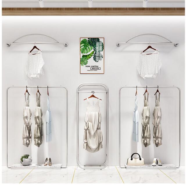 Silver floor hanger 5pcs/set Marble Show Racks Commercial Furniture Shopping Mall Double-row Parallel Bar Simple Wall Hanging Hat Rack