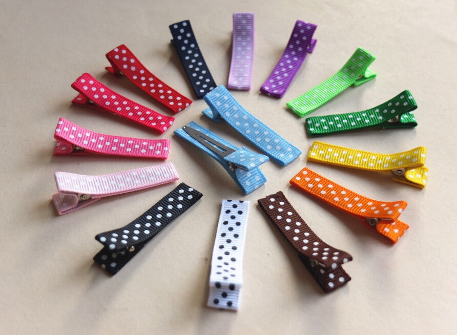 Hair Clips Hairpin Accessories polka dot Ribbon Covered Duckbill Single Prong 4.5cm Alligator Barrettes for Girl Bows Clips Flower FJ3225