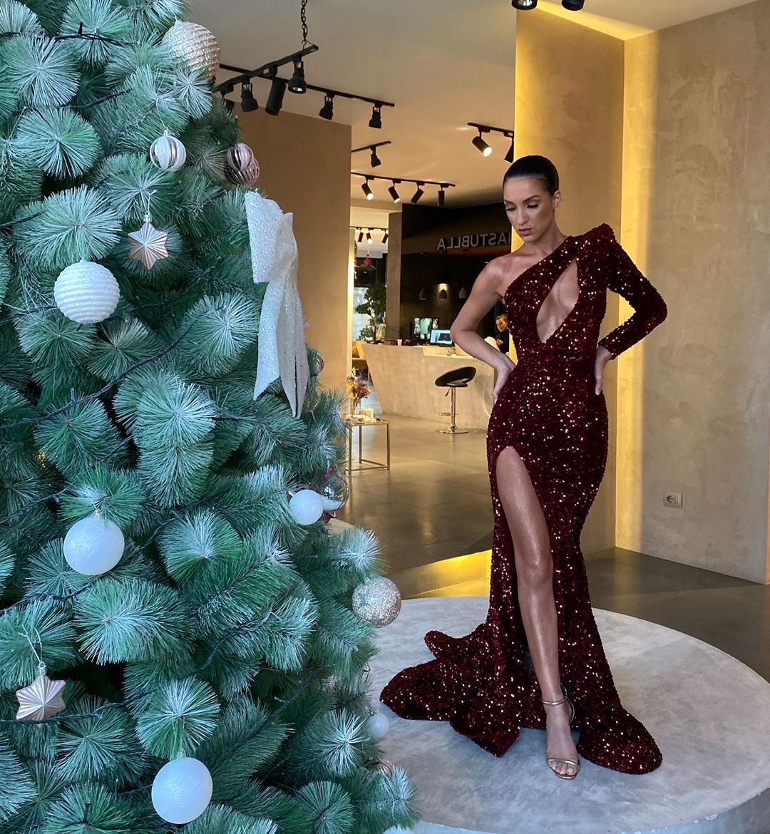 Gliter Sexy Mermaid Prom Dresses One Shoulder Long Sleeve Evening Gowns Sparkly Side Split Sweep Train Fashion Party Dress