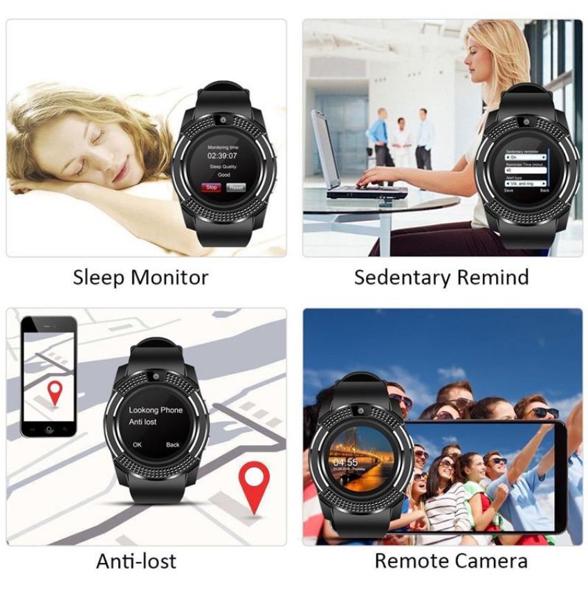 New Smart Watch V8 Men Bluetooth Sport Watches Women Ladies Rel Smartwatch with Camera Sim Card Slot Android Phone PK DZ09 Y1 A1 R