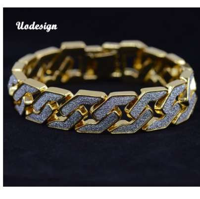 Uodesign Gold silver color Men hip hop bracelet iced out 22.5cm long link chain Exquisite Frosted Bracelets Gifts or Rap Man