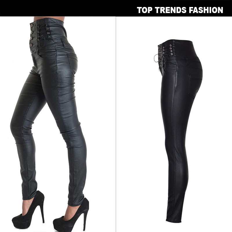 hot sale Women Pu Leather Pants Black Sexy Stretch Bodycon Trousers Women High Waist Long Pants women jeans