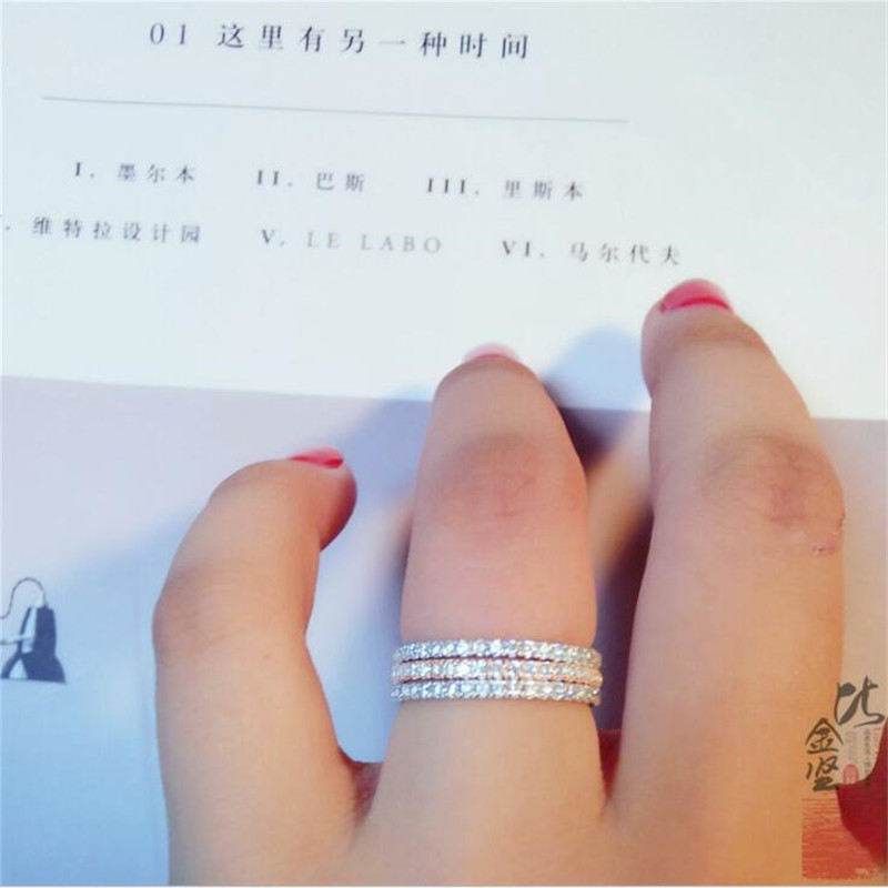 Hot Sale Sparkling Simple Luxury Jewelry 925 Sterling Silver Full White Sapphire CZ Diamond Party Sweet Cute Women Wedding Band Ring Gift