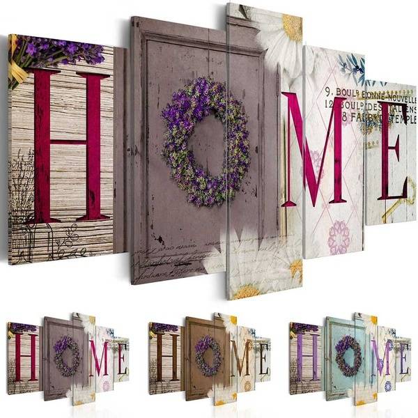 ( No Frame ) Home Sweet Home Flower Design Canvas Print Modern Abstract Wall Art Painting Home Decoration Christmas Gift