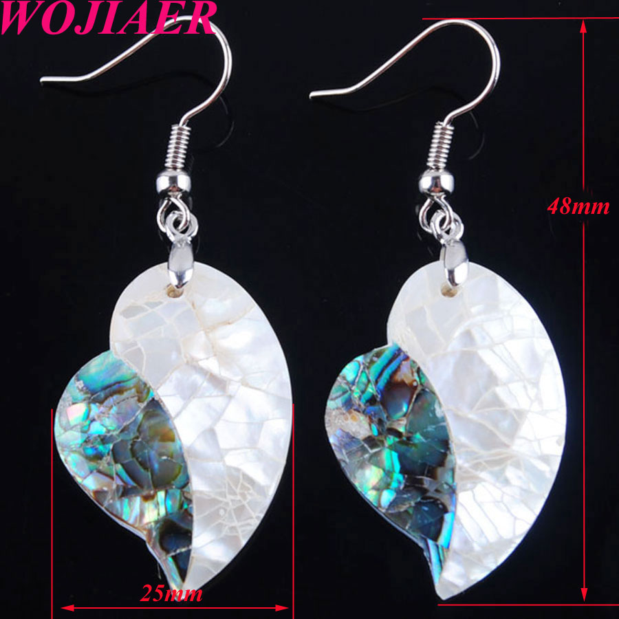 WOJIAER Vintage Double Color Oval Dangle Earrings Set For Women Girl Natural Abalone Shell Beads Drop Ear Jewelry BV905