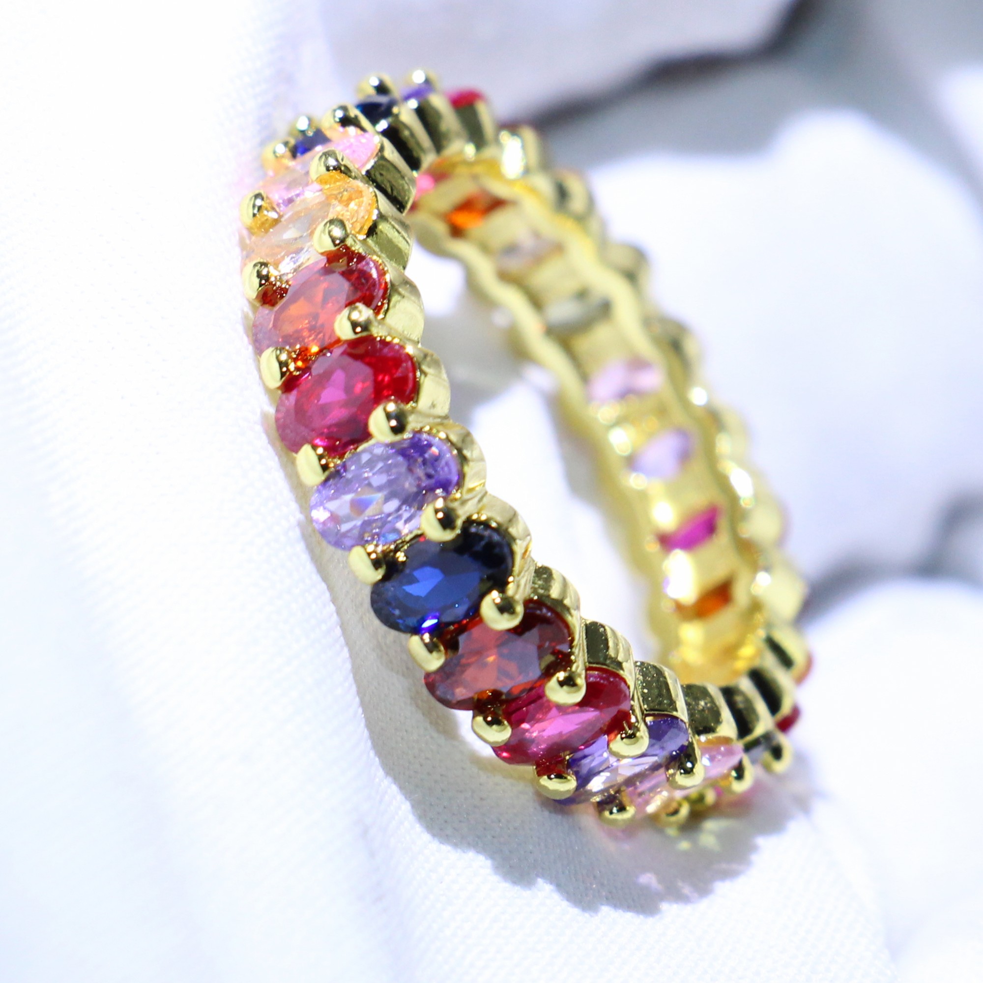 2019 New Arrival Cut Shinning Luxury Jewelry 925 Sterling Silver&Gold Fill Multi Color Topaz CZ Diamond Stackable Women Wedding Band Ring