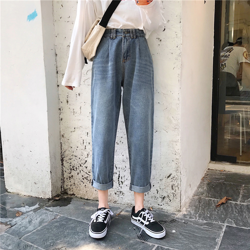 2019 Spring women' Korean version of the loose retro wash old jeans high waist wide leg pants Ankle-Length Pants, Blue
2019 Spring women' Korean version of the loose retro wash old jeans high waist wide leg pants Ankle-Length Pants, Blue