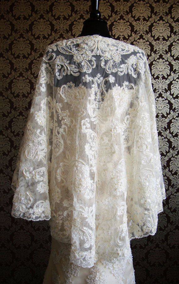 White Ivory Lace Jackets Shawl Boleros Wedding Jacket Bridal Wraps Hi Lo Custom Made Bridesmaid Shawel