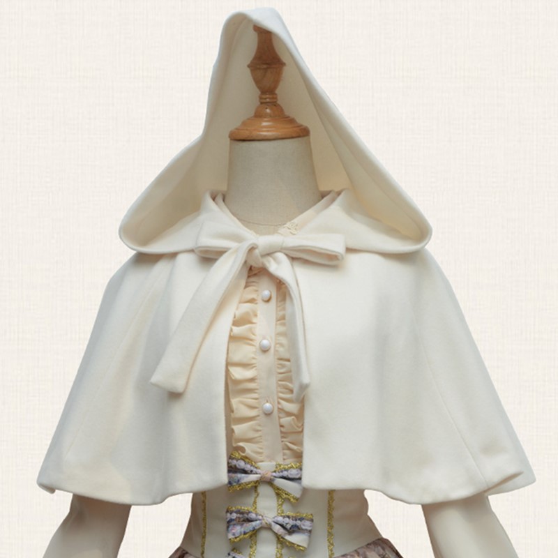Japanese Inspired Style Vintage Princess Lovely Lolita Short Cloak Hooded Poncho Coat Sweet Ties Front Outwear Mini Jacket Cape Black Red