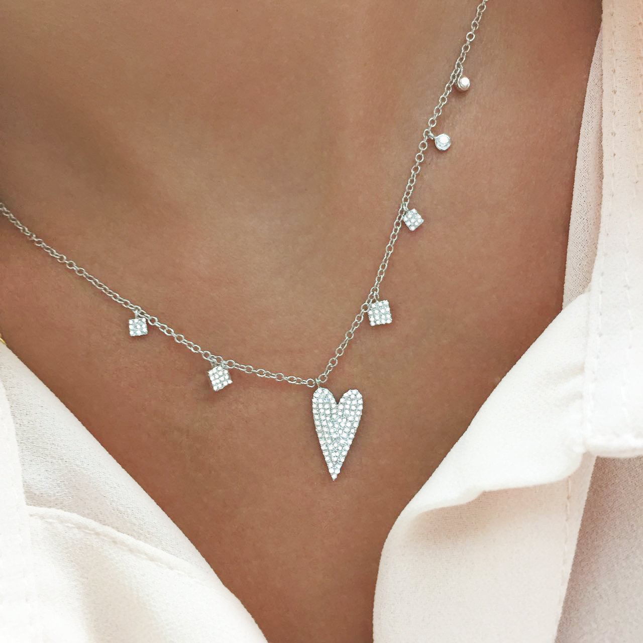 2019 new arrived 100% 925 sterling silver Valentines gift for girlfriend micro pave cz heart dangle charm necklace 925