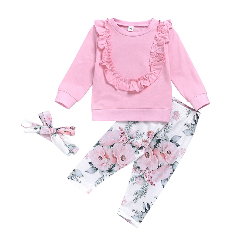Cute Autumn Baby Girl Long Sleeve Blouse T-shirt Tops+Flower Print Pants+Headband Casual Costume Set Baby Outfit Set for Girls B, As the picture show 
Cute Autumn Baby Girl Long Sleeve Blouse T-shirt Tops+Flower Print Pants+Headband Casual Costume Set Baby Outfit Set for Girls B, As the picture show