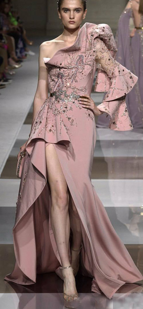 aline evening dresses oneshoulder ruffle tiered sequins crystal formal party gown sweep train custom made evening gown