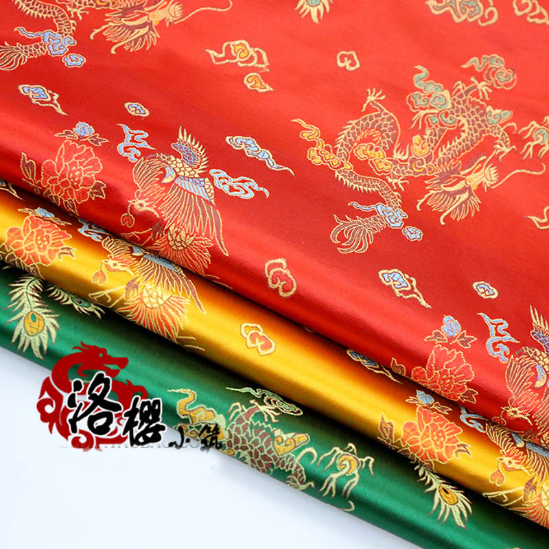 Red Brocade Jacquard Cloth Costume Chinese Wedding COS clothing cheongsam Damask Satin fabric Dragon Phoenix