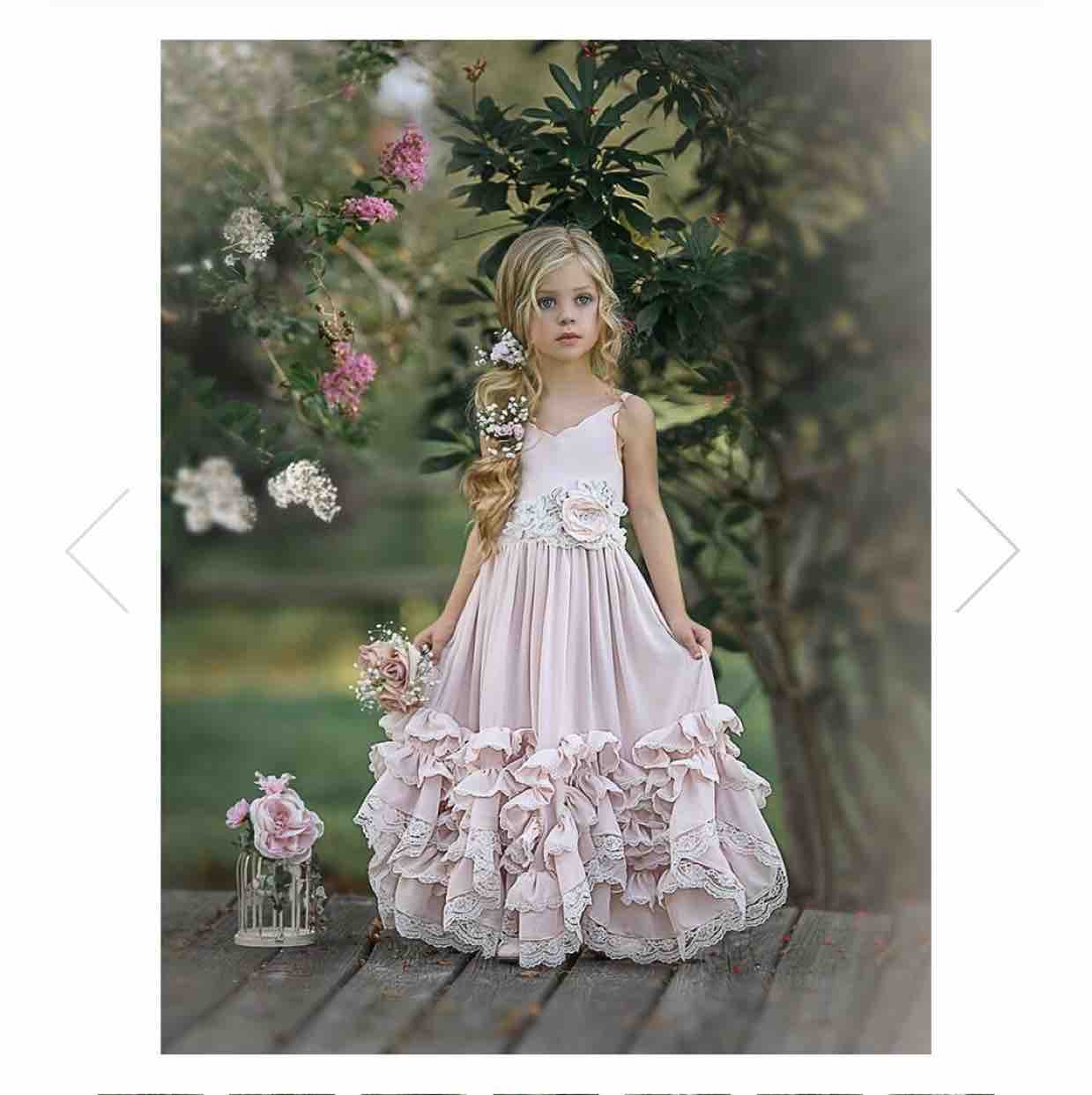 pink boho flower girl dresses for wedding lace appliqued v neck toddler pageant gowns chiffon kids prom dress