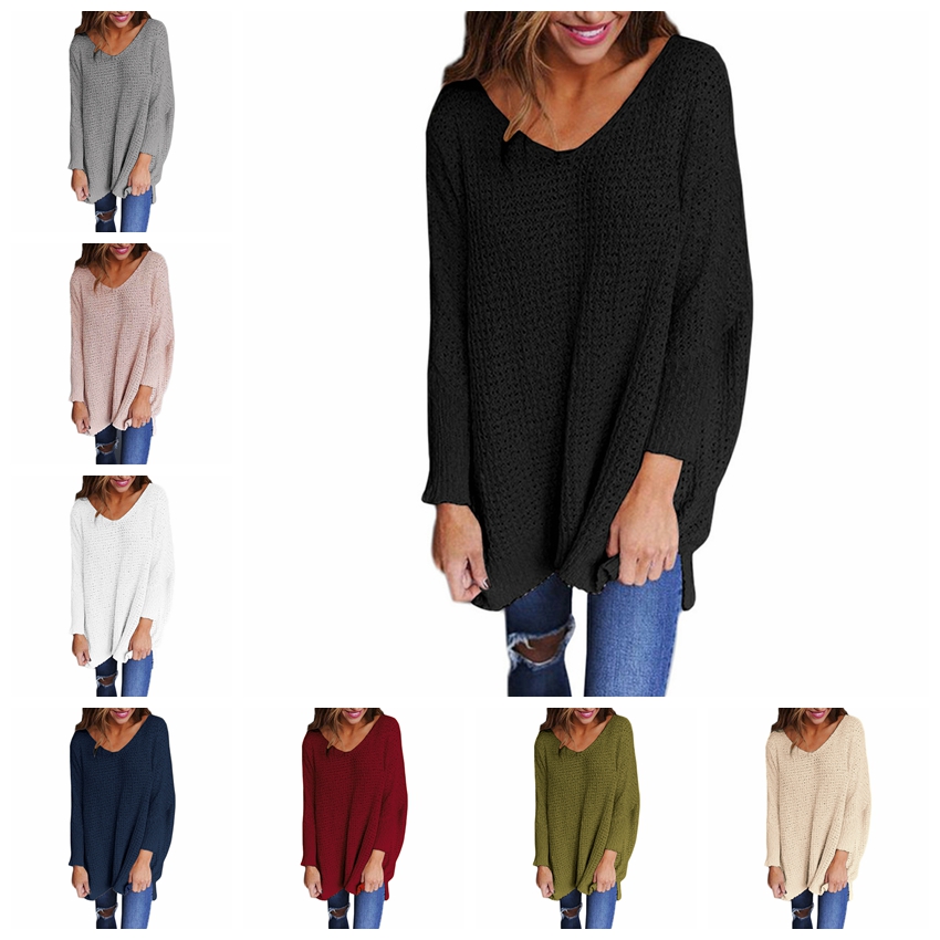 Solid color V-neck sweater loose large size sweater women white pink red gray green black support mixed batch
