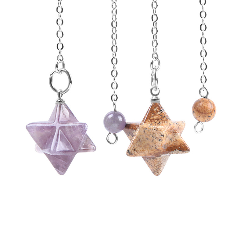 Natural Gem Stones Merkabah Pendulums for Dowsing Divination Wicca Chakra Reiki Pink Crystal Lapis Lazuli Onyx Pendant