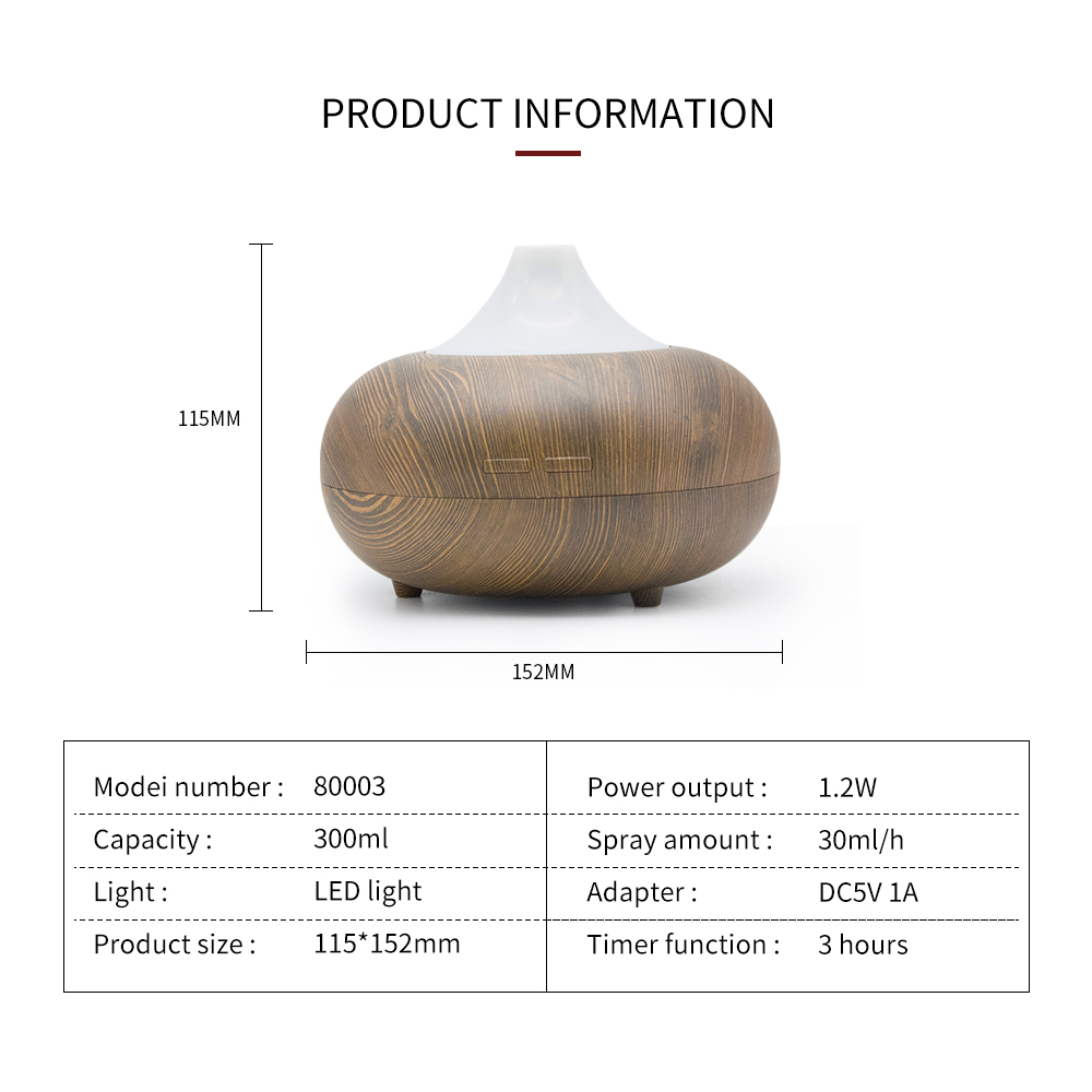 300ML Air Humidifier Diffuser Diffuseur Huile Essentiel 7 Colors LED Timing Sleep Light Humidificador Ultrasonico