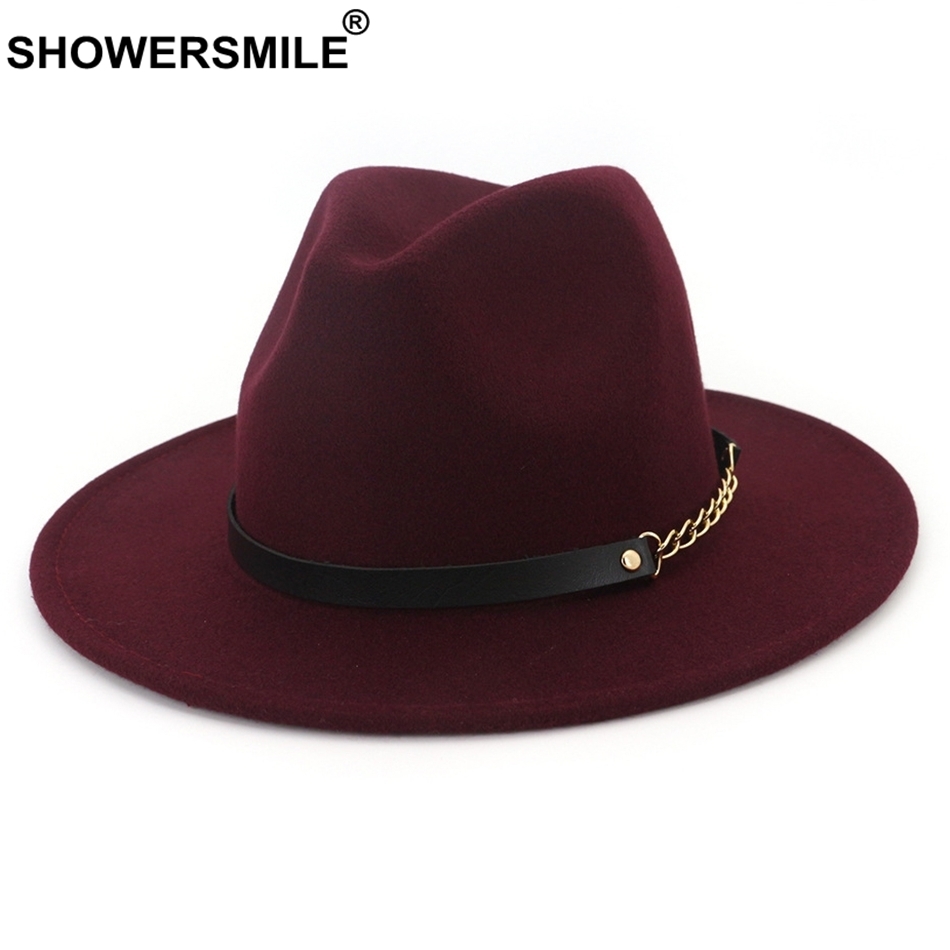 SHOWERSMILE Wool Fedora Hat Women Khaki Vintage Elegant Jazz Hat Female Classic British Autumn Winter Hats And Caps New Fashion D19011102