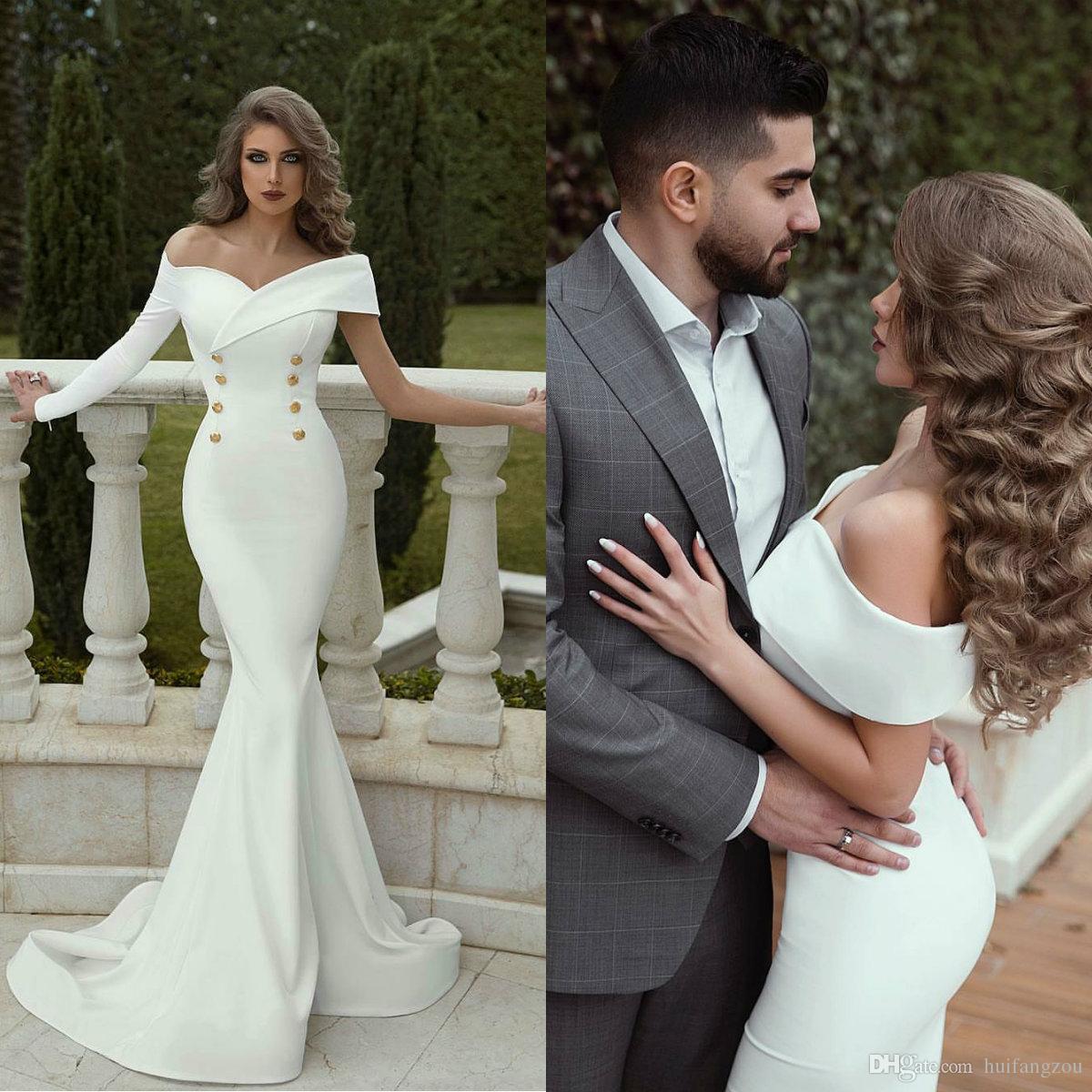 2019 Arabic Mermaid Prom Dresses Off The Shoulder Satin Long Sleeve Modest Evening Gowns Custom Made Formal Party Dresses With Button, Chocolate
2019 Arabic Mermaid Prom Dresses Off The Shoulder Satin Long Sleeve Modest Evening Gowns Custom Made Formal Party Dresses With Button, Chocolate