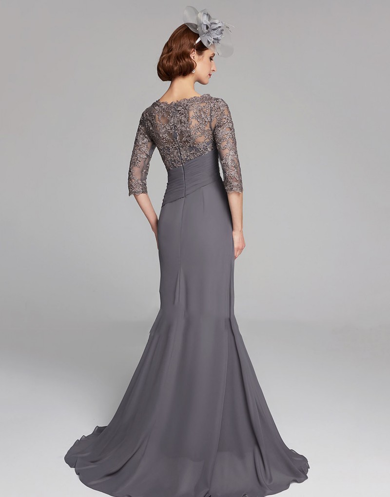 Chic Plus Size Mother Of The Bride Dresses Half Sleeves Jewel Neck Empire Waist Mother Of Groom Dress Chiffon Mermaid Evening Gowns
