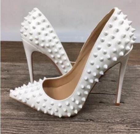 Fashion Luxury Red Bottom High Heels White Rivets Patent Leather High-heeled Women Shallow Mouth High Heel Pumps 12 10 8cm size 34-45
Fashion Luxury Red Bottom High Heels White Rivets Patent Leather High-heeled Women Shallow Mouth High Heel Pumps 12 10 8cm size 34-45