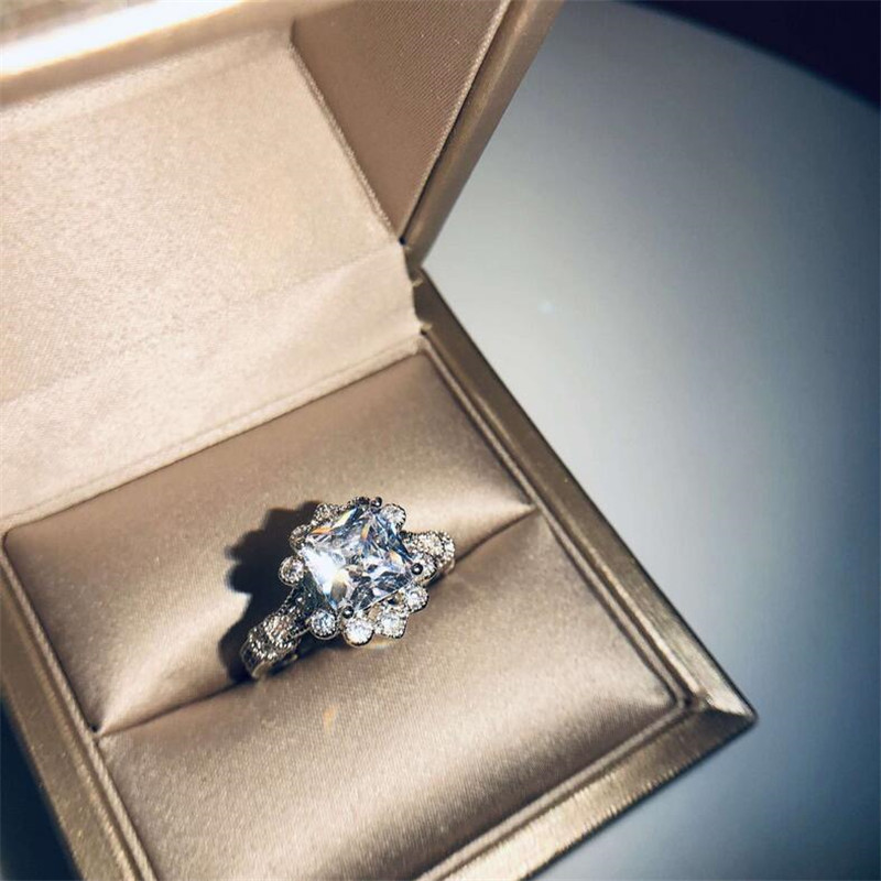 Classical Fashion Jewelry 925 Sterling Silver Round Cut White Topaz CZ Diamond Gemstones Promise Women Wedding Bridal Ring For Lover's Gift