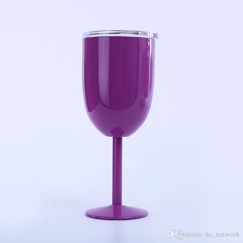 Colorful 10oz Goblet Tumbler With Lid Stianless Steel Wine Glasses Double Wall Insulated Travel Party Wine Mugs