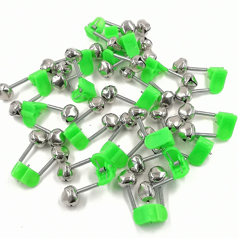 100pcslot Fishing Bite Alarms Fishing Rod Bell Rod Clamp Tip Clip Bells Ring Green ABS Fishing Accessory Outdoor Metal