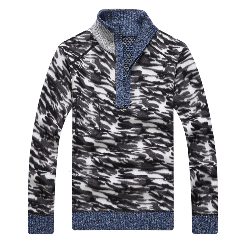 Covrlge Warm Thick Velvet Cashmere Sweaters Men Winter Pullovers Zipper Mandarin Collar Man Casual Clothes Big Size 3XL MZM046MX190926