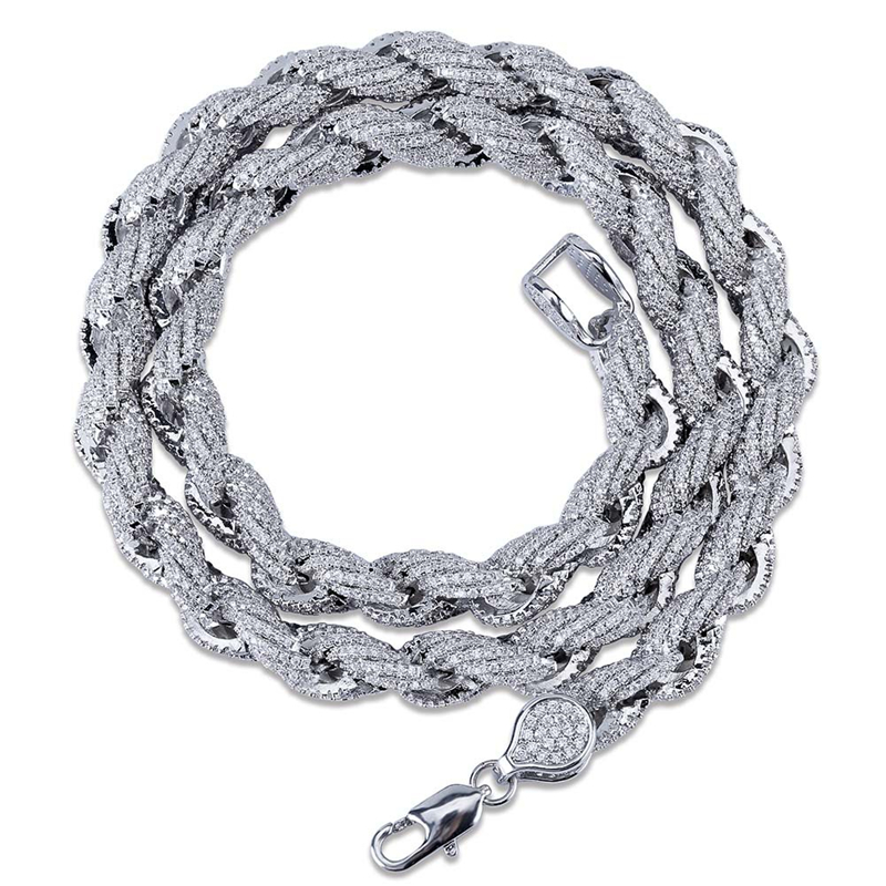 Mens Rope Chains Necklace Gold Silver Color Iced Out Micro Setting Moissanite Diamond Twisted Chains for Men Hip Hop Jewelry