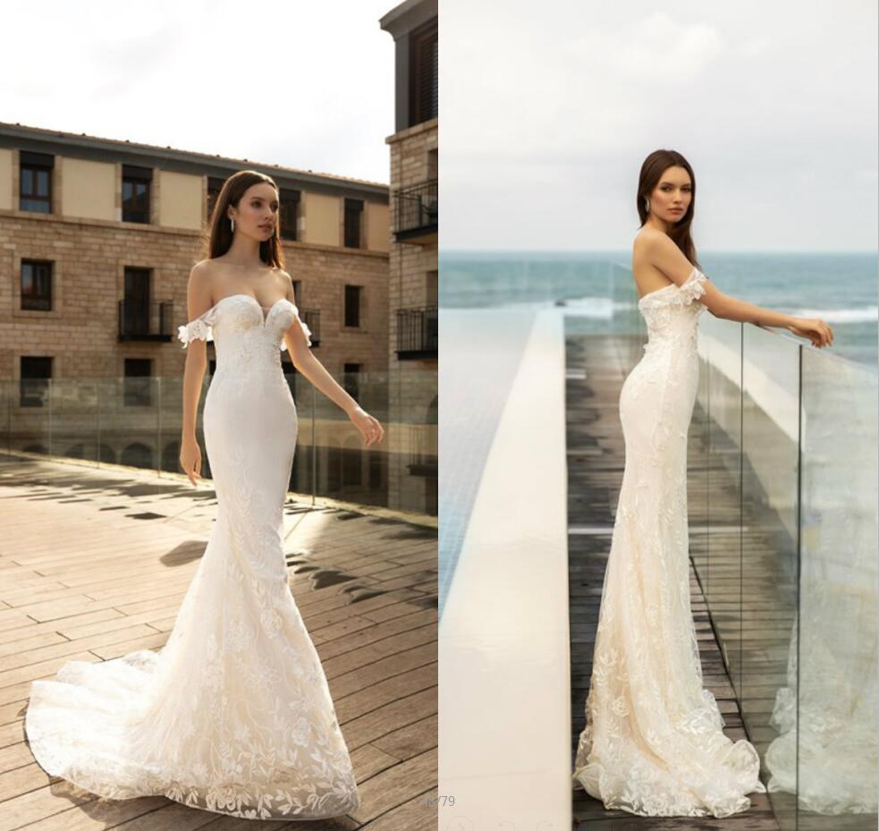 Idatorez Mermaid Wedding Dresses Sexy Off Shoulder Lace Appliques Bridal Gowns Beach Sweep Train Wedding Dress robes de mariée