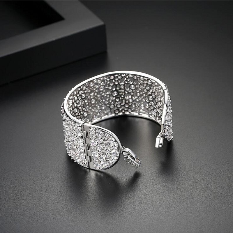 Choucong Luxury Jewelry 925 Sterling Silver Full White Topaz Bridal Bangle CZ Diamond Gemstones Party Women Wedding Bangles Gift