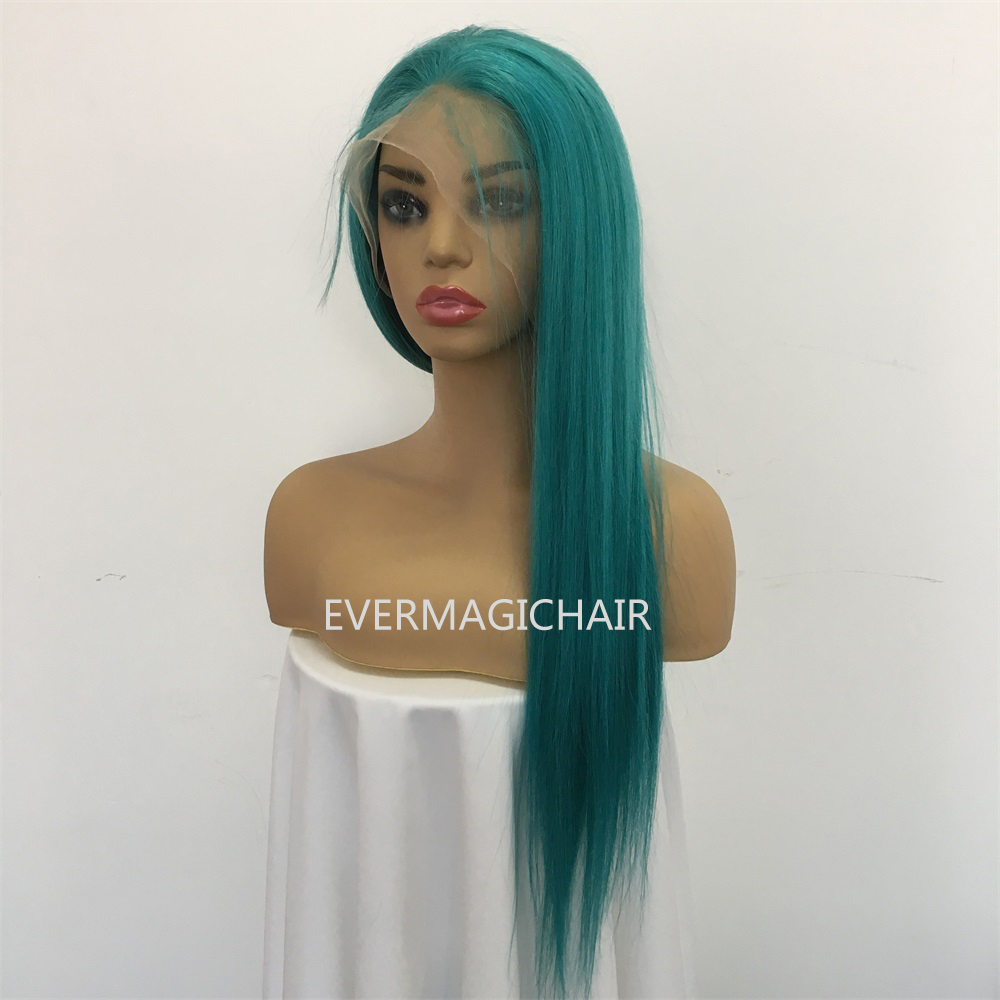 Pure Teal Full Lace Human Hair Wigs Silky Straight Brazilian Virgin Human Hair 150 Density Lace Front wig With Baby Hair Glueless
