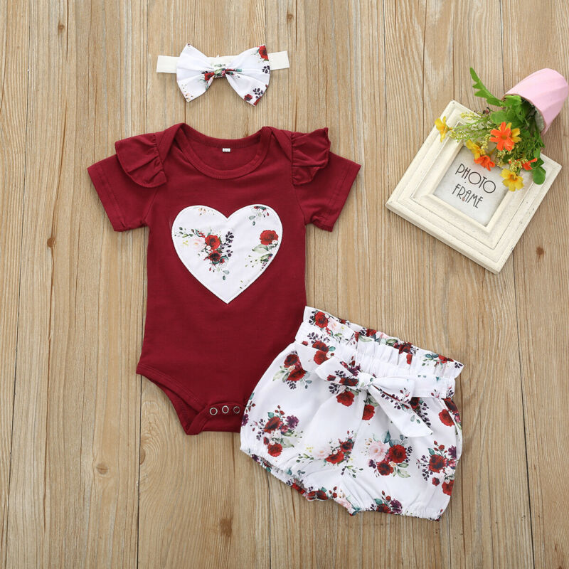 2020 Baby Summer Clothing Newborn Baby Girls Kid Clothes Jumpsuit Hearts Tops Shirt + Flowers Shorts + Headband 3PCS, 02
2020 Baby Summer Clothing Newborn Baby Girls Kid Clothes Jumpsuit Hearts Tops Shirt + Flowers Shorts + Headband 3PCS, 02