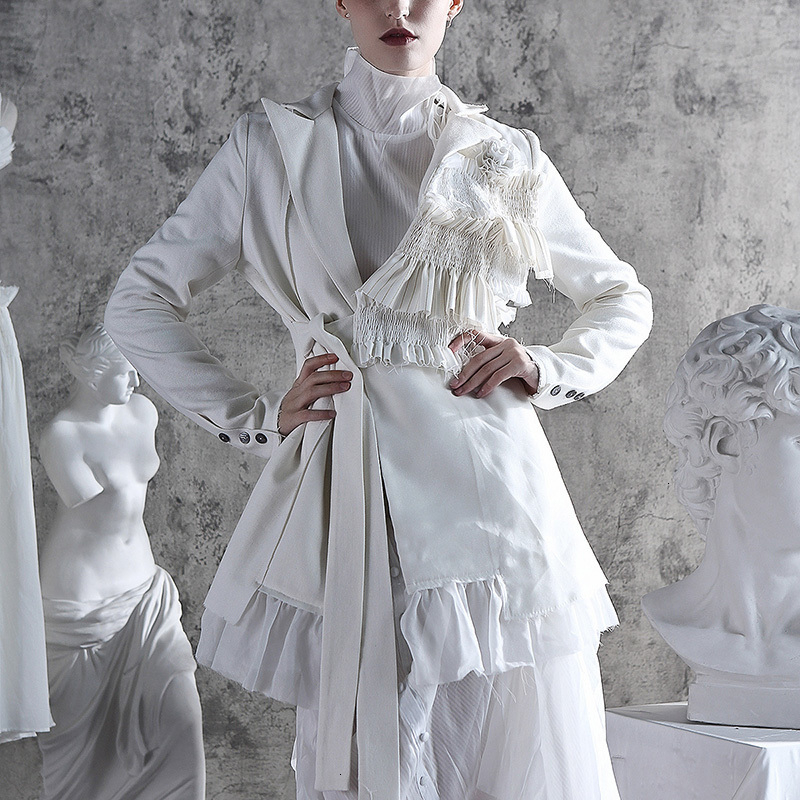 Patchwork Ruffle Mesh Blazer Women Notched Collar Long Sleeve High Waist Lace Up Irregular Suit Female Fashion Tide, White
Patchwork Ruffle Mesh Blazer Women Notched Collar Long Sleeve High Waist Lace Up Irregular Suit Female Fashion Tide, White
