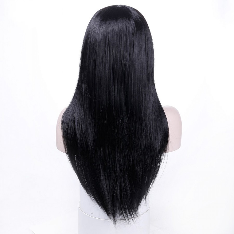 Long Straight Natural Hair Wigs With Bangs Womens simulation brazilian human hair wig Heat Resistance Black Brown for African American