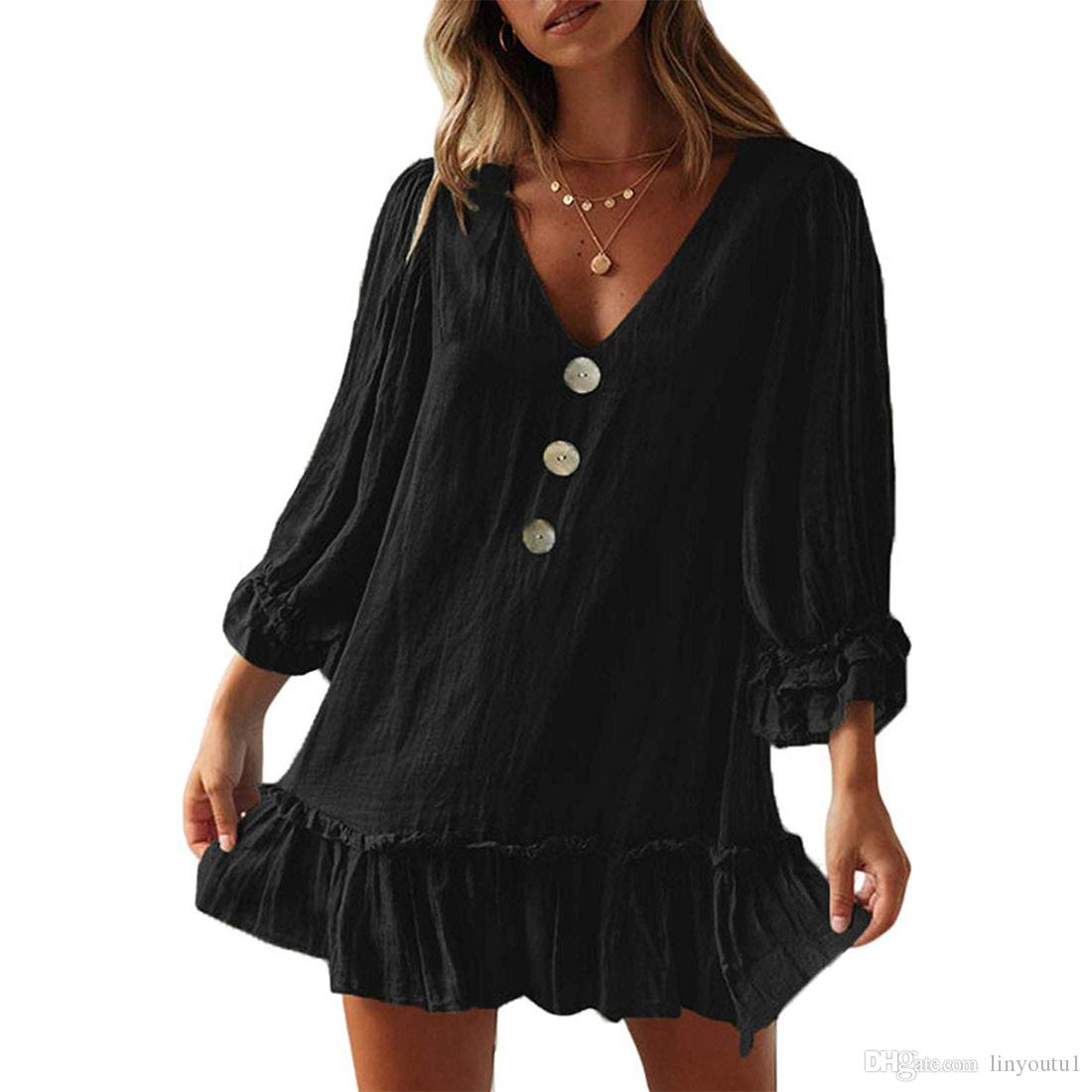 2020 Cotton Linen Fashion Summer Solid Strap Short Mini Dress Loose Dress Sundress Women's Casual Beach Party Dress Vestido de festa