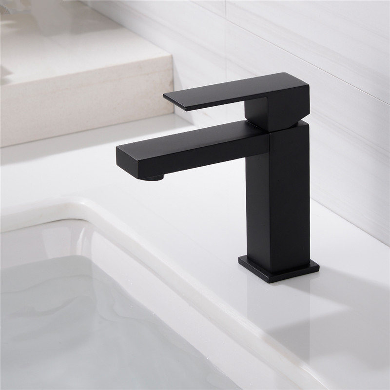 Bathroom Faucet Solid Brass Electroplating Black Basin Faucet Cold and Hot Water Mixer Single Handle Square Tap