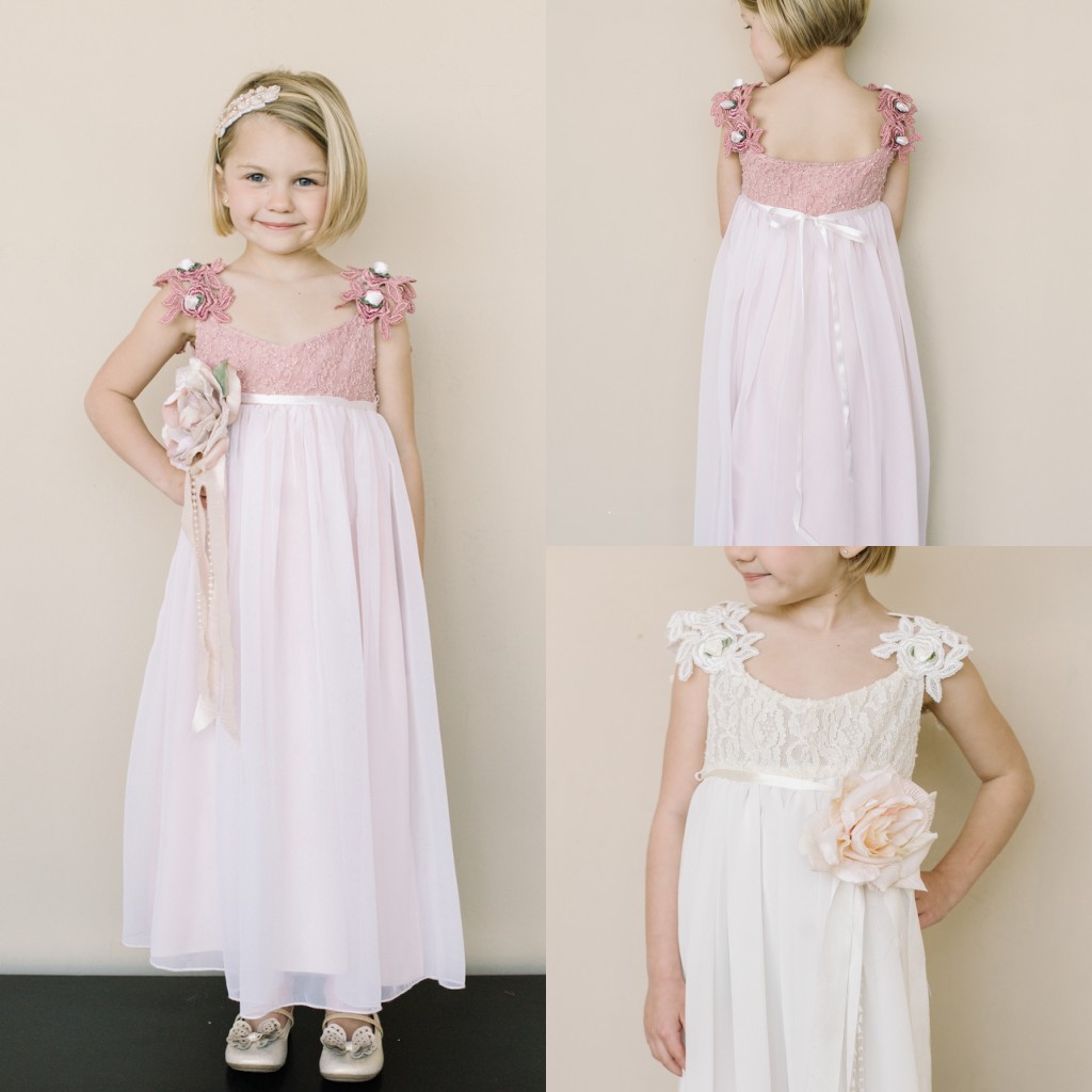 Summer Beach Flower Girls Dresses 3D Handmade Flower Spaghetti Sleeves Girls Pageant Dresses Cute Kids Gowns For Formal Birthday Party