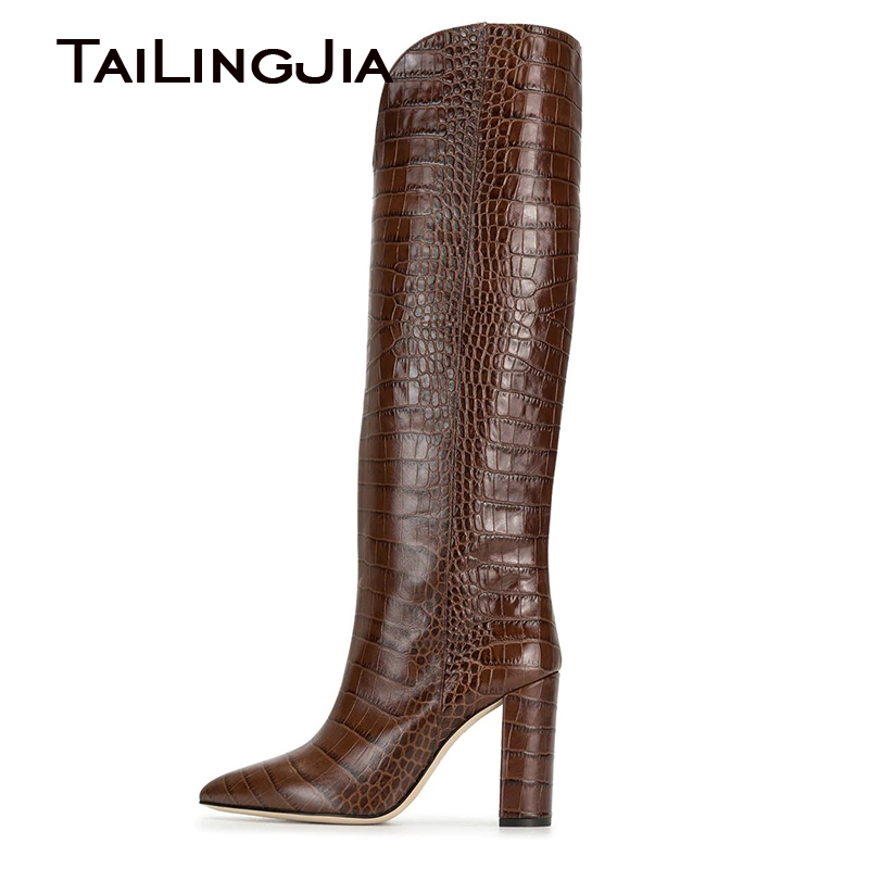 Knee High Boots Women 2020 Brown Crocodile Block Chunky High Heel Pointed toe Long Boot Ladies Winter Slip on Shoes Large Size
Knee High Boots Women 2020 Brown Crocodile Block Chunky High Heel Pointed toe Long Boot Ladies Winter Slip on Shoes Large Size