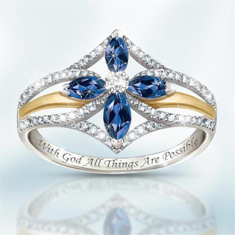 Hot Sale Ring for Women Vintage Fashion Jewelry 925 Sterling Silver Blue Sapphire Crystal Diamond Party Women Wedding Engagement Cross Ring