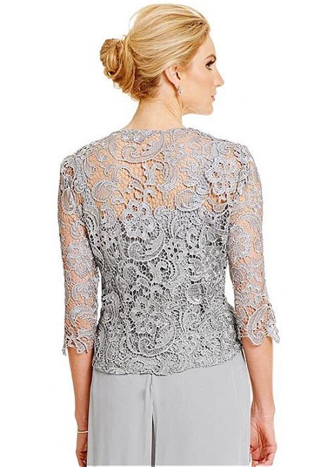 Elegant Silver Mother Of The Bride Pant Suits Plus Size Groom Mother Evening Party Suit Chiffon Trousers Outdoor Lace Wedding Guest With Jacket Women 