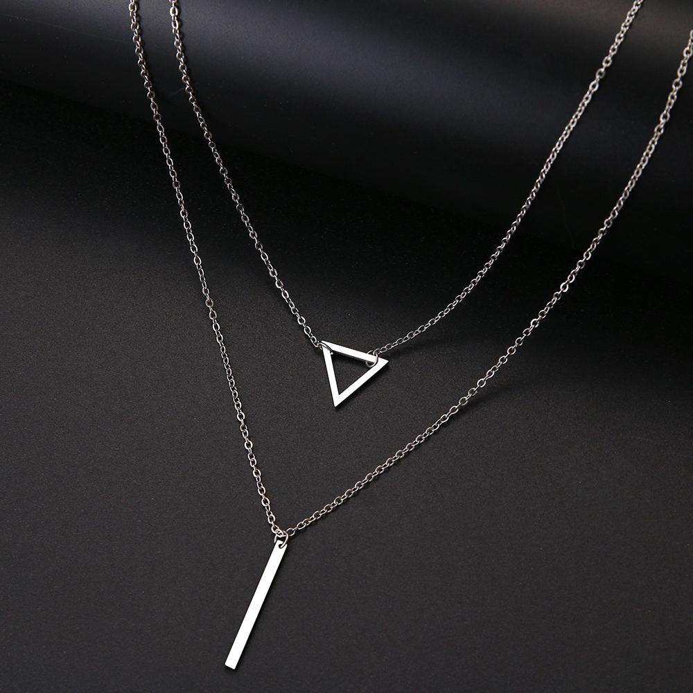 Jewelry Gift Sumptuous Women Necklace Double Pendant Hollow Triangle And Stick Stainless Steel Pendant Creative Jewelry Bridal For Girls
Jewelry Gift Sumptuous Women Necklace Double Pendant Hollow Triangle And Stick Stainless Steel Pendant Creative Jewelry Bridal For Girls