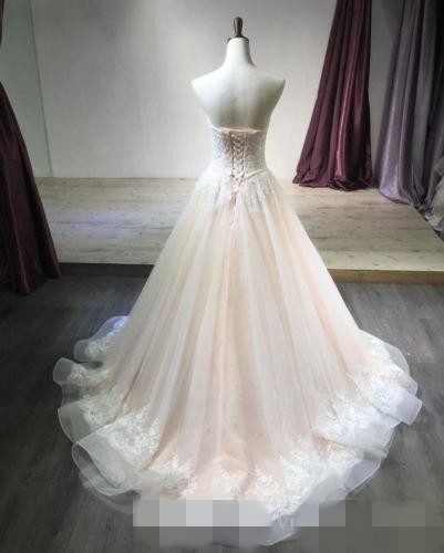 Blush Pink Organza Ball Dresses Sweetheart Necke Lace Applique Sequins Beaded Wedding Bridal Gown Custom Made 403 0227Lz