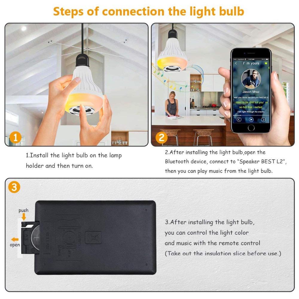 Wireless Bluetooth Speaker+12W Color Dimmable RGB Bulb LED Lamp 110V 220V Smart Led Light Music Player o with Remote Control By Tuya App