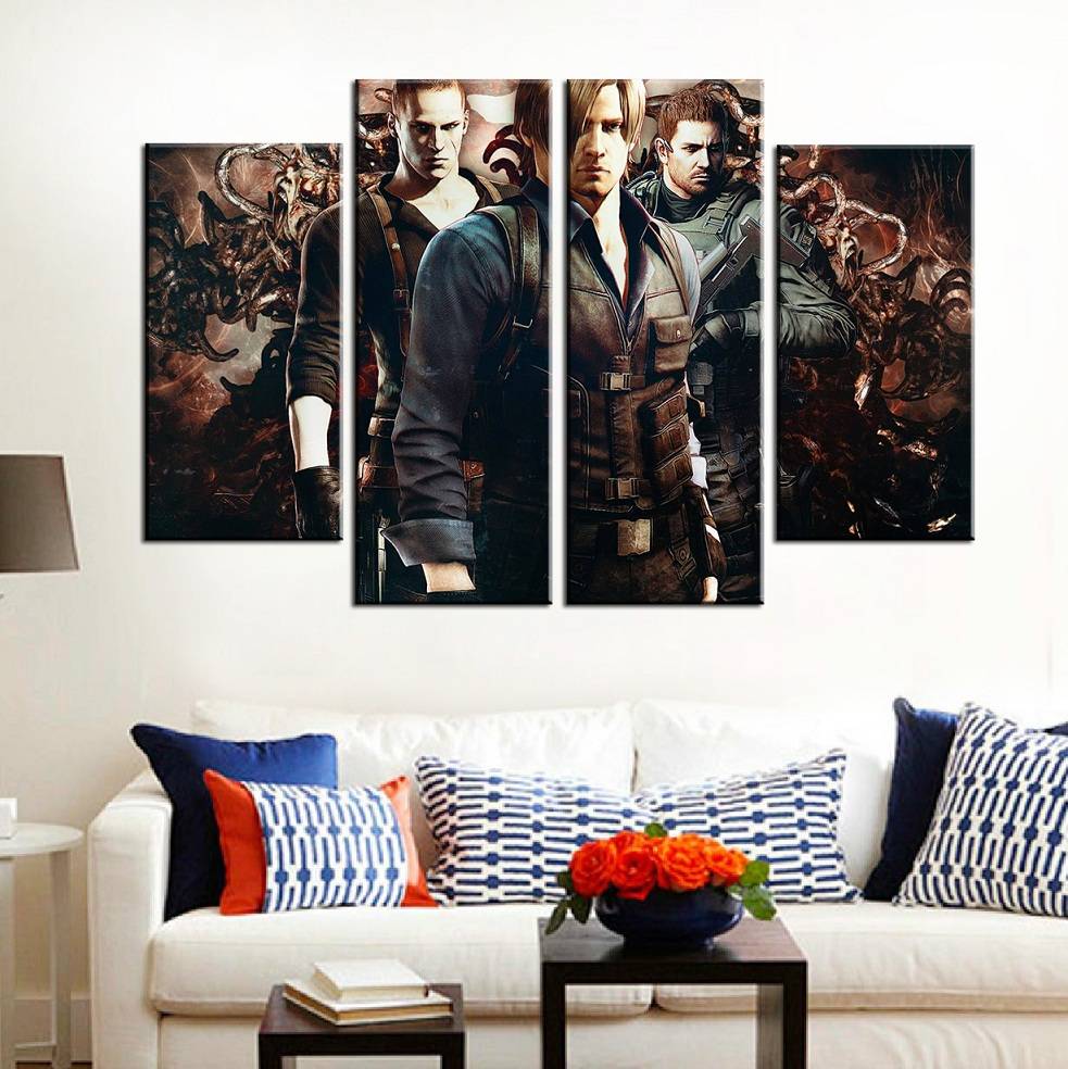 4pcs/set Unframed Biohazard Resident Evil Three Warriors Game HD Print On Canvas Wall Art Picture For Home Decoration