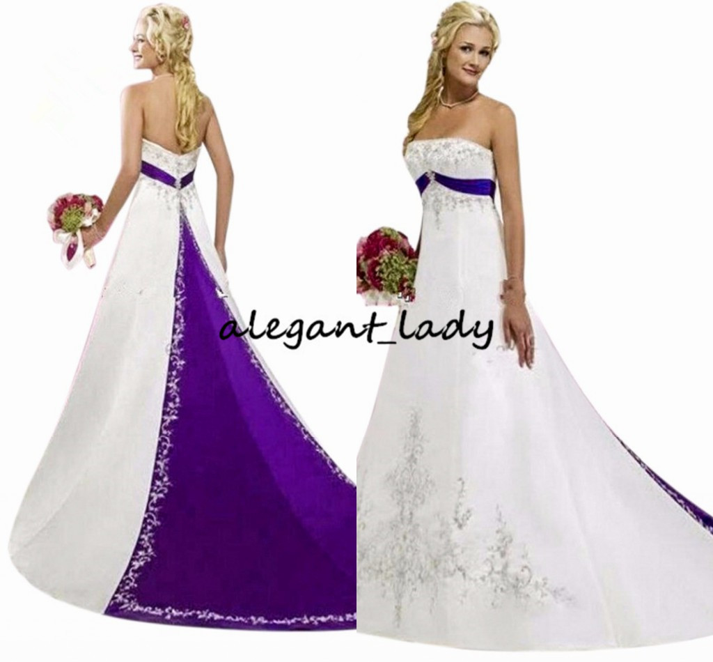 Vintage White and Purple Embroidery Wedding Dresses 2020 Strapless Lace Beaded Stain Sweep Train Church Garden Temple Bridal Gown Plus Size, Champagne
Vintage White and Purple Embroidery Wedding Dresses 2020 Strapless Lace Beaded Stain Sweep Train Church Garden Temple Bridal Gown Plus Size, Champagne